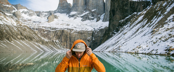 Mark and his Cotopaxi Pacaya jacket at Torres del Paine, Chile.
