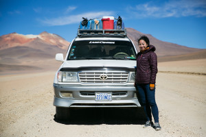 Britnee and our 4x4 on the three-day crossing to Uyuni, Bolivia.