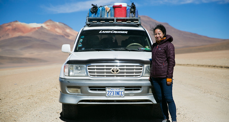 Britnee and our 4x4 on the three-day crossing to Uyuni, Bolivia.