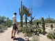 A man wears shorts while exploring the desert.